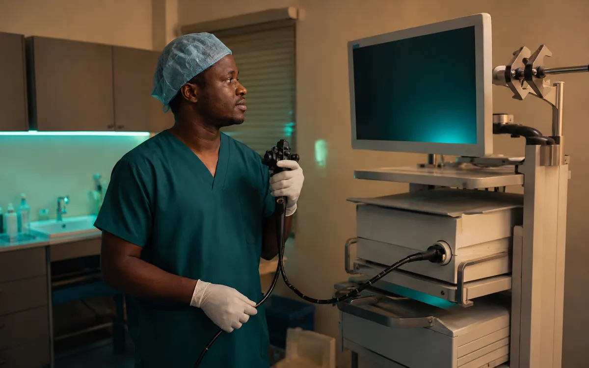 Gastroenterologist with an endoscope at a Lagos endoscopy unit